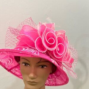 Sophia Collections LA Woman Pink Hat Floral Embroidered party Cocktail